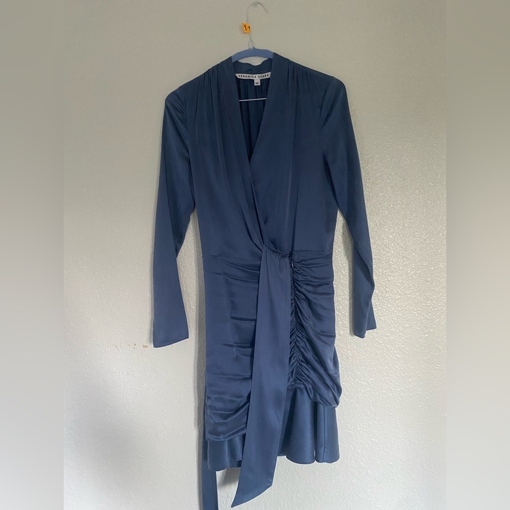 Veronica Beard Agatha Silk Satin Wrap Dress in Steel Blue Size 0 - Picture 2 of 5